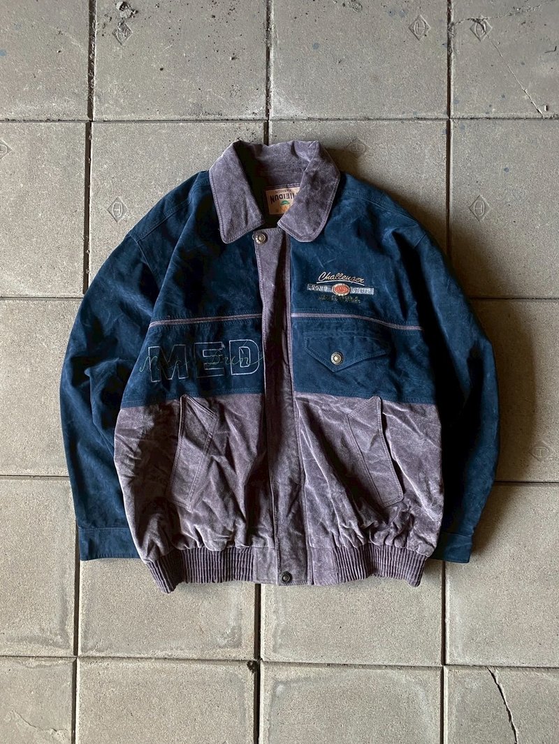 --两光师选物--蜜桃绒拼接刺绣外套 - 男装外套 - 其他材质 蓝色