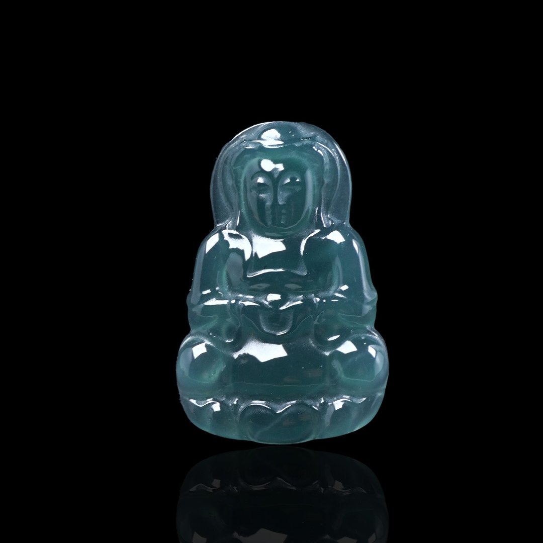 冰种蓝水翡翠宝瓶观音菩萨项链 | 天然翡翠A货 | 送礼 - 项链 - 玉石 蓝色