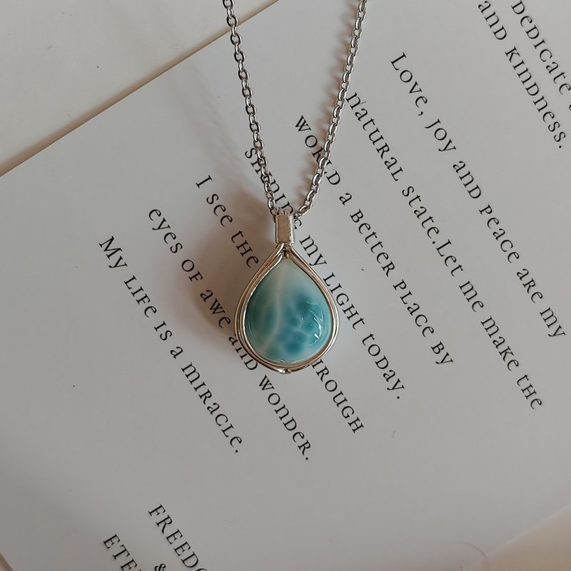 大顆海紋石吊墜 純銀水滴海紋石項鍊 拉利瑪吊坠 Larimar - 吊饰 - 半宝石 