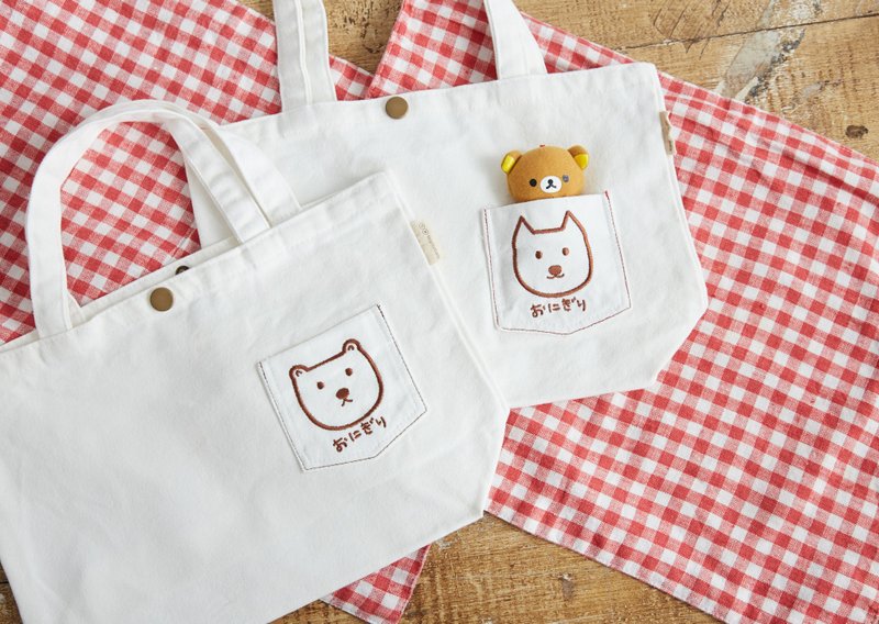 小饭团  水洗棉  牛仔口袋  铜扣小托特 - 手提包/手提袋 - 棉．麻 白色