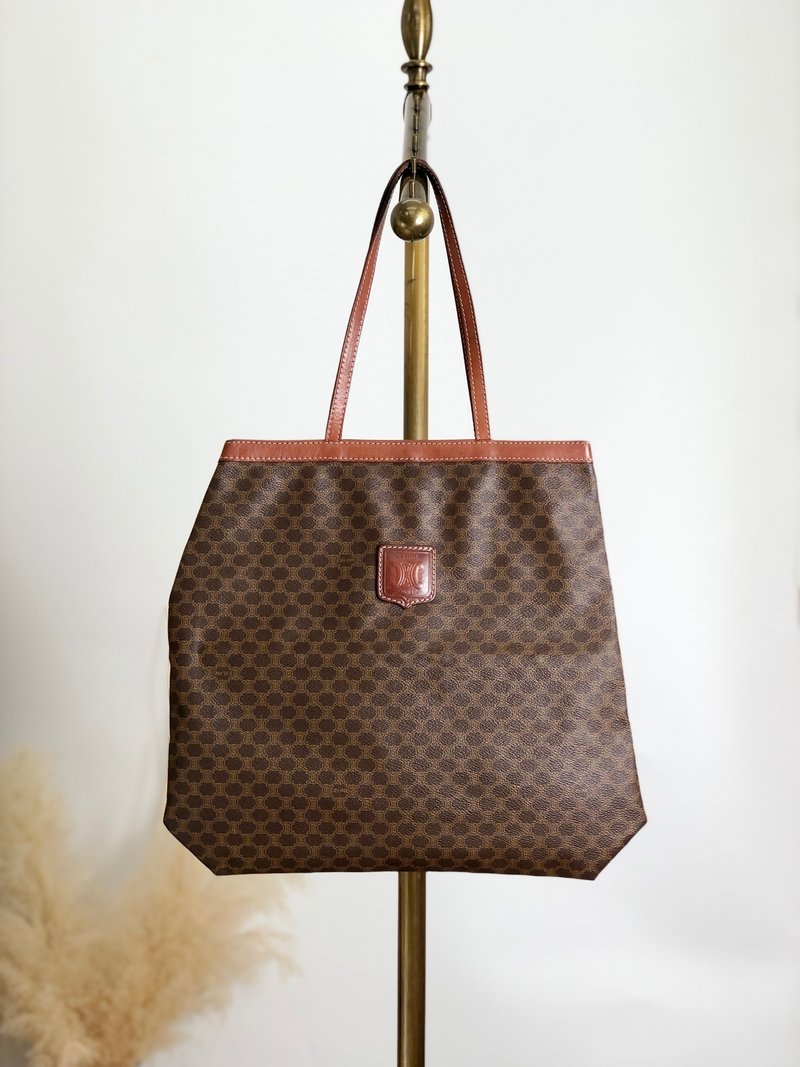 【日本直送，名牌包装】CELINE Macadam 手袋棕西装外套 压花 PVC 皮革 复古 5ivy2t - 手提包/手提袋 - 防水材质 咖啡色