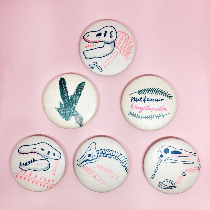 植物恐龙百科 risograph 孔版印刷 雾面徽章 一组区 肉食性系列 - 胸针 - 塑料 