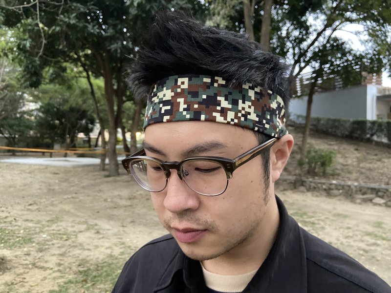 男生头带 / 男生发带 / 数位迷彩 / 一片式发带 - 发带/发箍 - 棉．麻 绿色