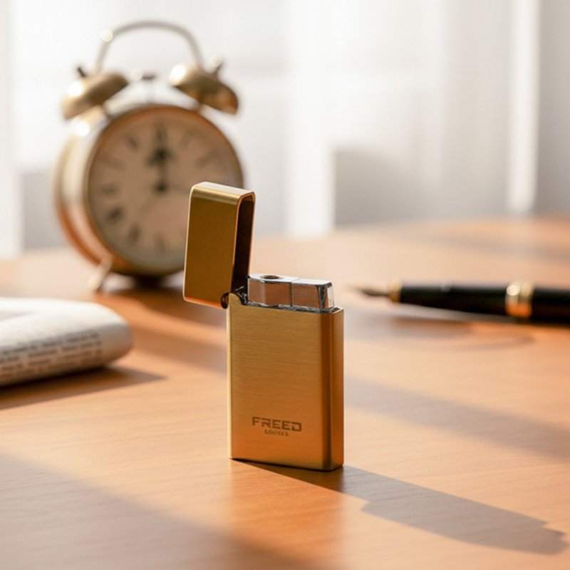 【FREED】金属拉丝微光瓦斯打火机 - 古铜金 定制化礼物 - 其他 - 其他金属 金色