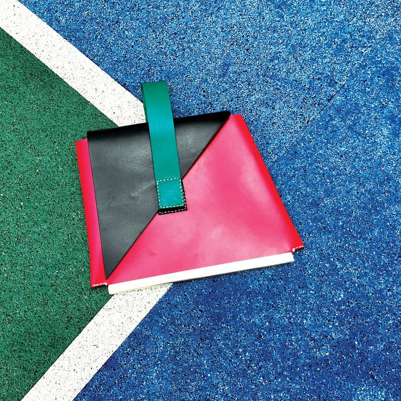 梯形玩味配色皮革托特包 - 手拿包 - 真皮 红色