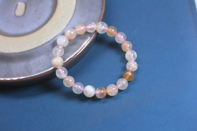 【樱花玛瑙手串】手链/女单圈飘花粉色  玛瑙手环精致小礼物 - 手链/手环 - 玉石 粉红色