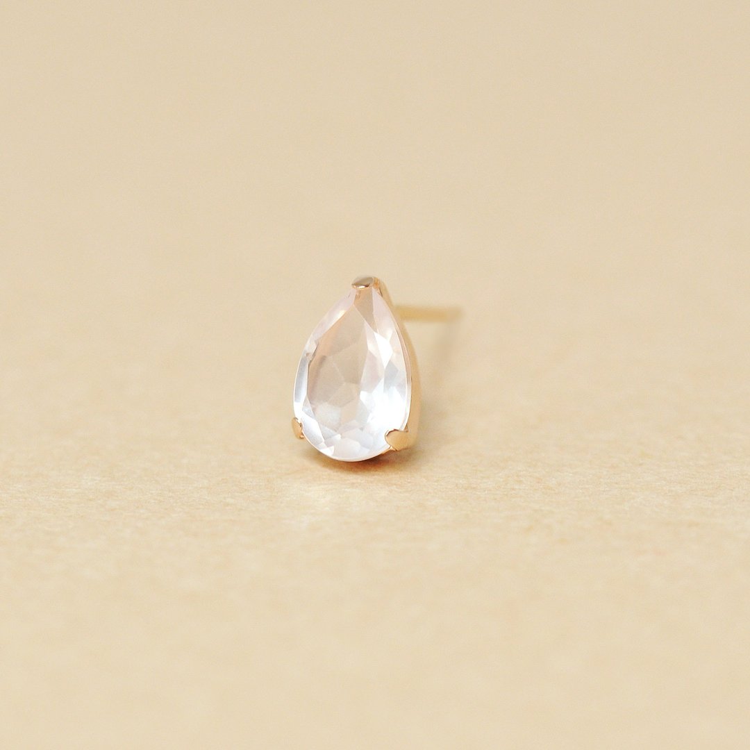 【Solo Earring】 18K/10K 玫瑰石英露珠单颗耳环 (玫瑰金) - 耳环/耳夹 - 贵金属 