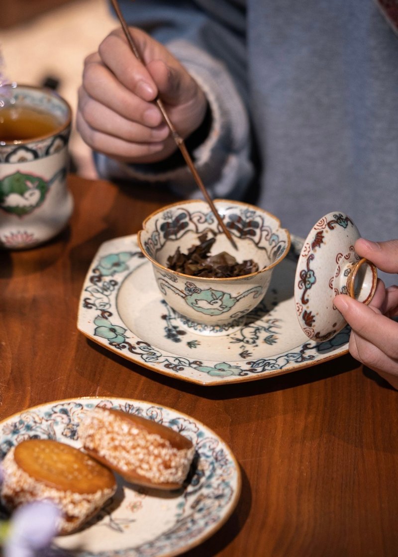 手工制唐风 青花古彩茶具 敦煌三兔共耳纹可乐杯 碗 盖碗合集 - 碗 - 陶 绿色