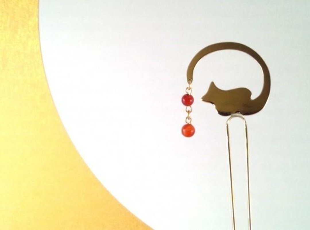 Cat brass / agate hairpin - 其他 - 其他金属 金色
