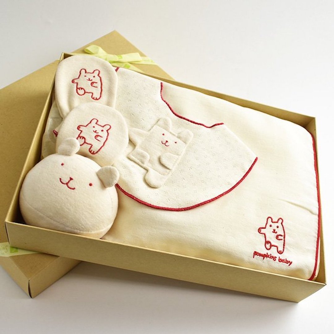 [Pinkoi专卖店限定] [最受欢迎的有机棉礼品] 礼品组 LB 兔子系列 4 件套 日本制造 - 满月礼盒 - 棉 白色