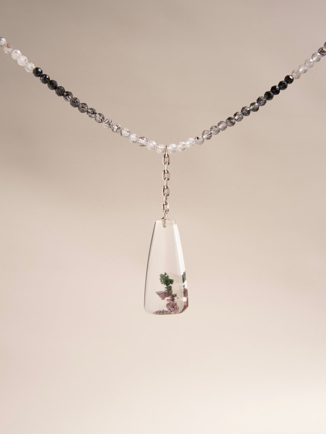 天然高品 幽灵意境水晶 黑发晶项链 - 项链 - 水晶 