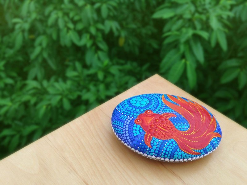 小金鱼 石绘 - 摆饰 - 石头 红色