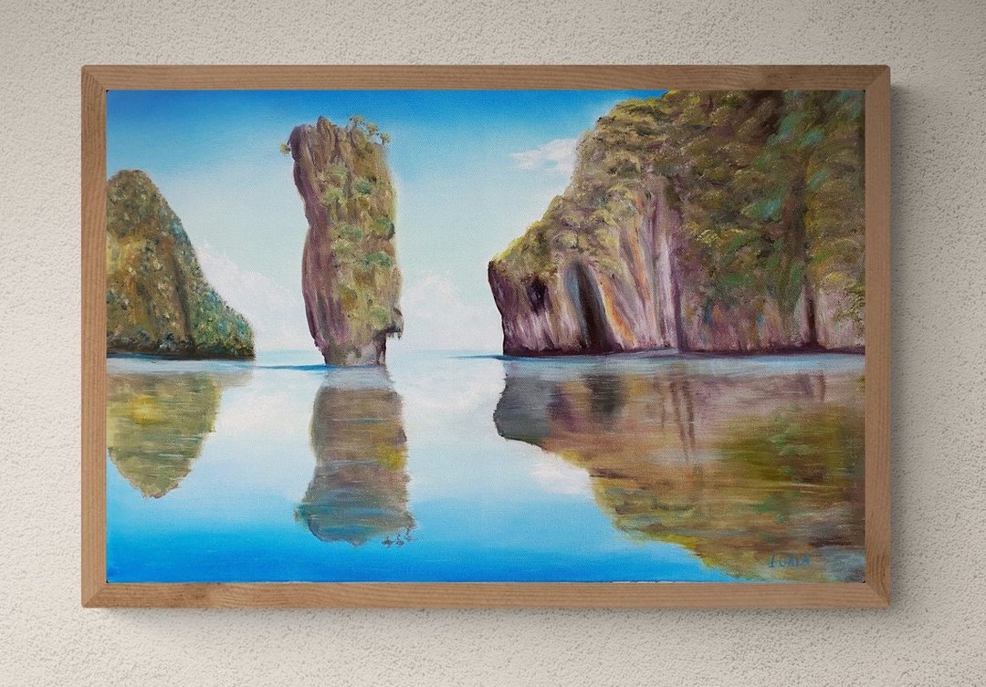 海景原创油画海洋艺术品墙壁设计舒适家居帆布岩石 - 墙贴/壁贴 - 棉 多色