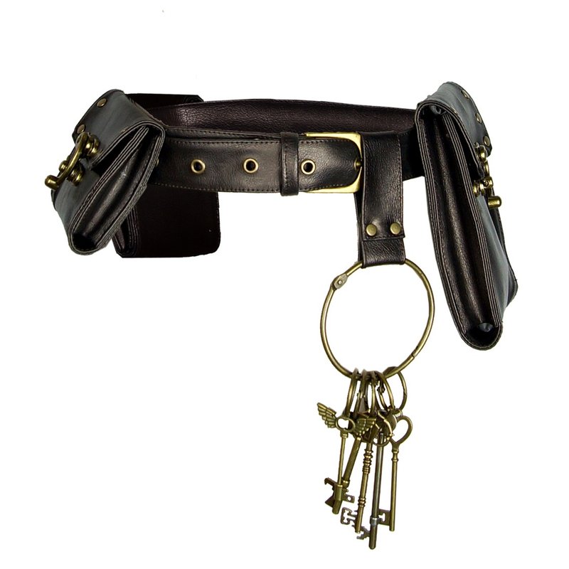 蒸汽朋克 steampunk 复古 咖 多口袋 皮革腰带 腰包 - 皮带/腰带 - 人造皮革 咖啡色