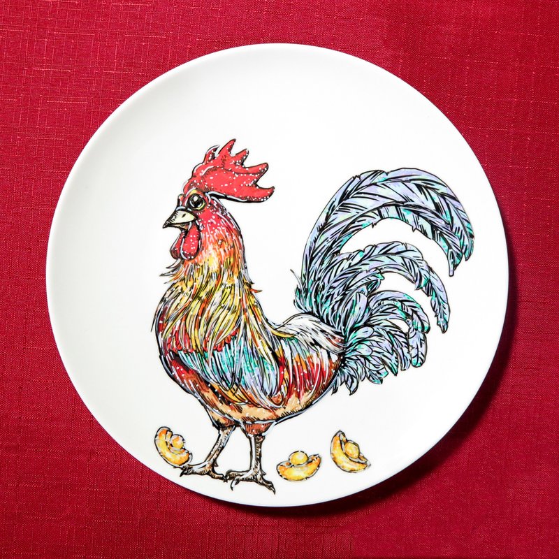 2017新年过年送礼首选＿手绘瓷盘限定款 – 鸡年祥瑞盘（18cm） - 订制画像 - 瓷 红色