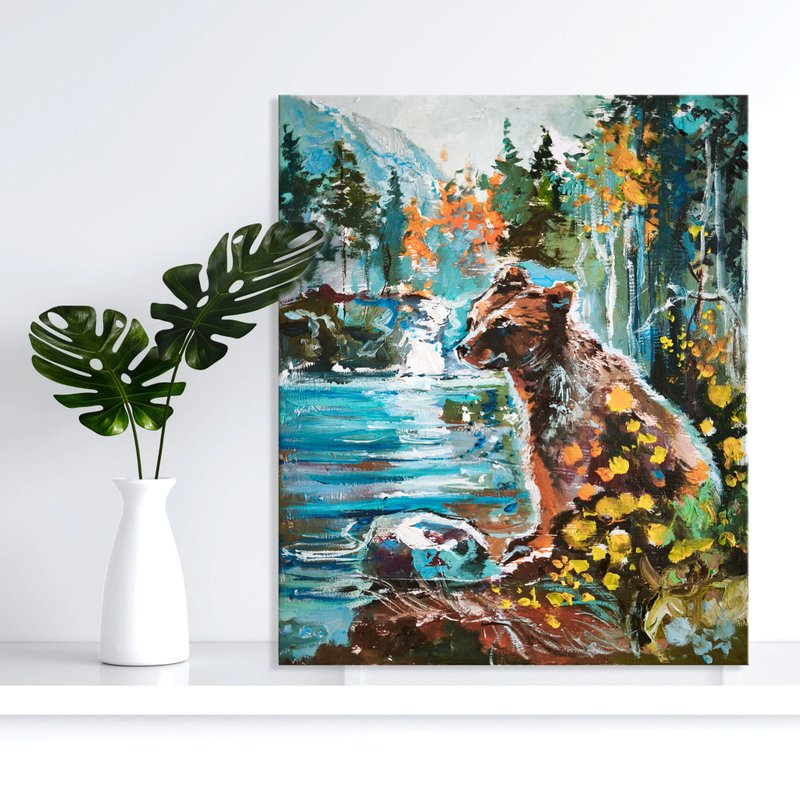 鹿的童话 一套 2 幅原创油画。波西米亚风格装饰。 - 墙贴/壁贴 - 其他材质 绿色