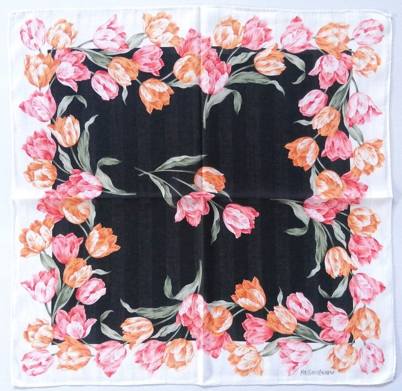 Yves Saint Laurent 复古手帕郁金香 19 x 18.5 英寸 - 手帕/方巾 - 棉．麻 黑色