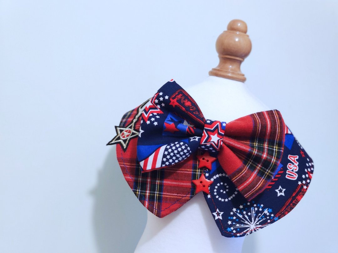 Two tone 小背心 格仔星星 煲呔造型颈饰 颈项 collar - 衣/帽 - 棉 蓝色