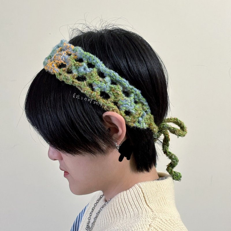 【手工编织发带】 节日礼物/混线莫内款/绿色系 - 发带/发箍 - 棉．麻 