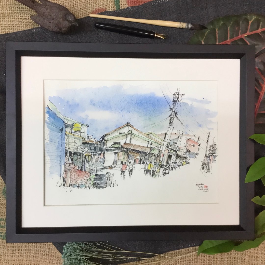 八德重庆街/手绘原作/水彩淡彩/赠送画框 - 海报/装饰画/版画 - 纸 咖啡色
