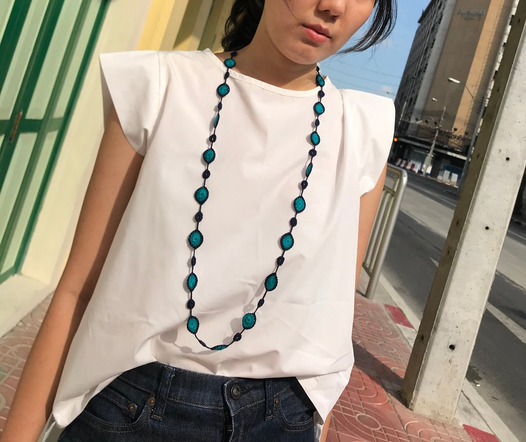 Take Me In Summer two-tone Necklace/Bracelet Coin Crochet 聖誕 - 项链 - 贵金属 蓝色