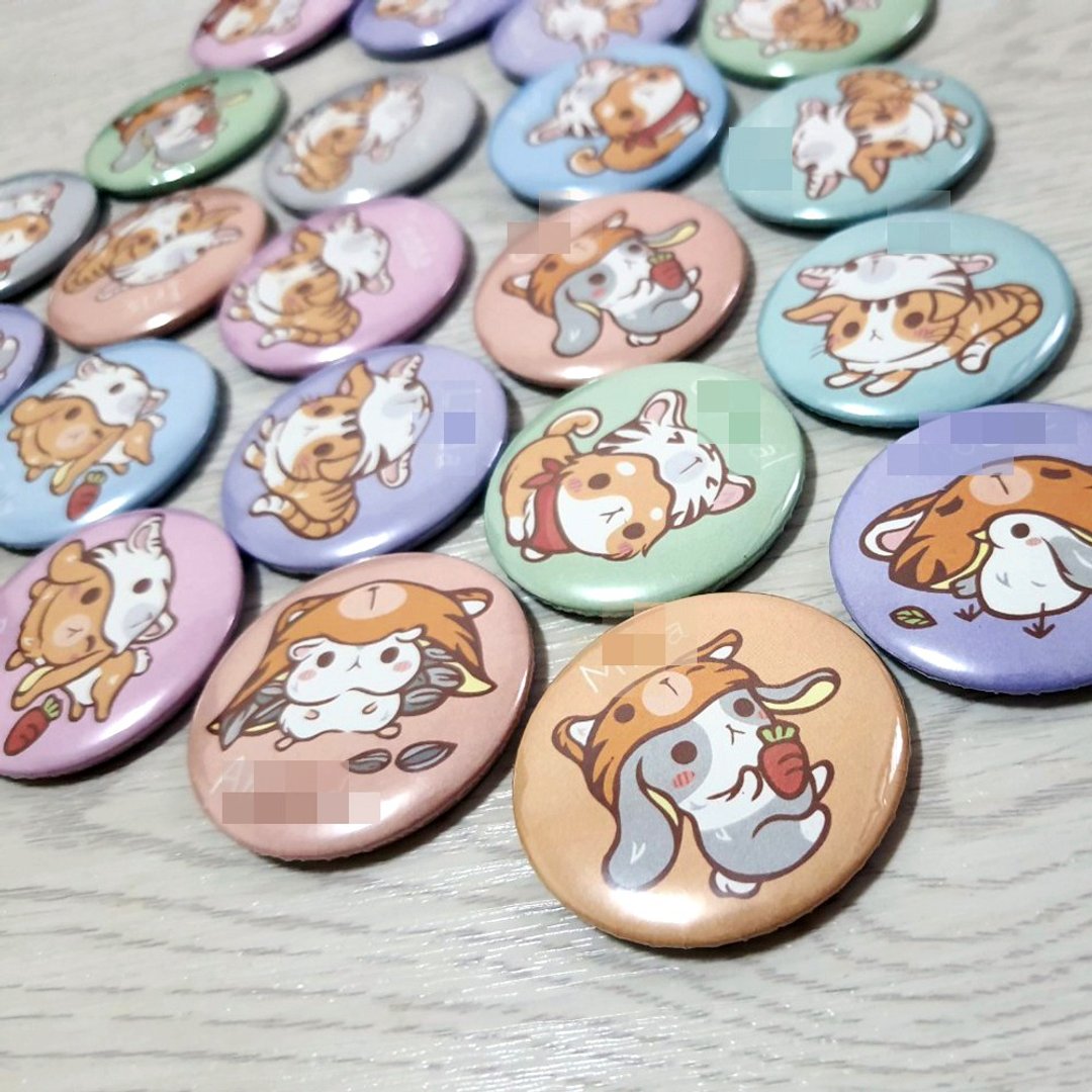 【虎帽小动物】定制化・亮面磁铁/别针4.4cm・婚礼小物幼儿园礼物 - 冰箱贴/磁贴 - 其他材质 白色