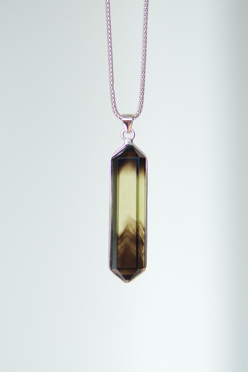 魔晶宙斯 顶级双尖金字塔水晶柱 天然茶黄晶S925银项链 - 项链 - 水晶 