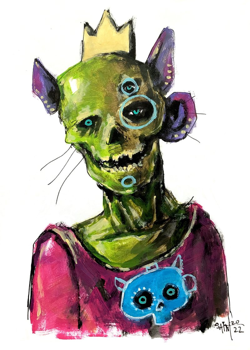 Zombie painting original art, Mutant Horror. Acrylic, paper - 海报/装饰画/版画 - 纸 多色