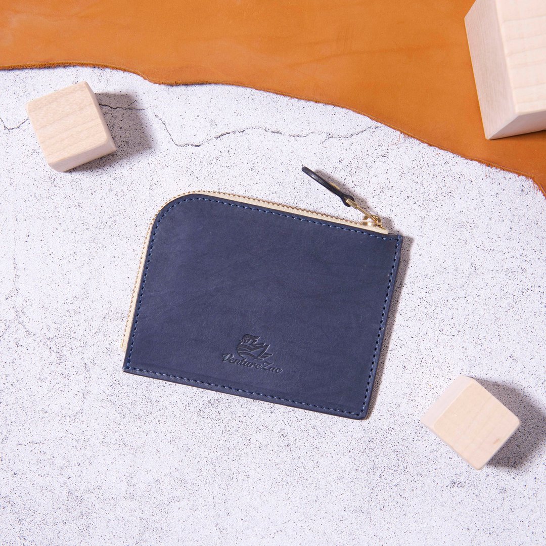 L型拉链零钱包 L Zip Coin Wallet / 灰蓝 Gray Blue / 免费刻字 - 皮夹/钱包 - 真皮 蓝色
