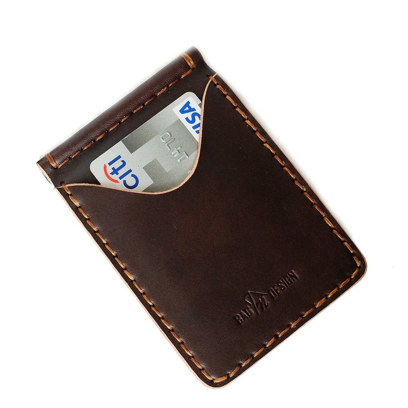 Wallet Money Clip Bi-fold Vegetable Rusty Brown Hand-cut & Hand-sew process. - 皮夹/钱包 - 真皮 