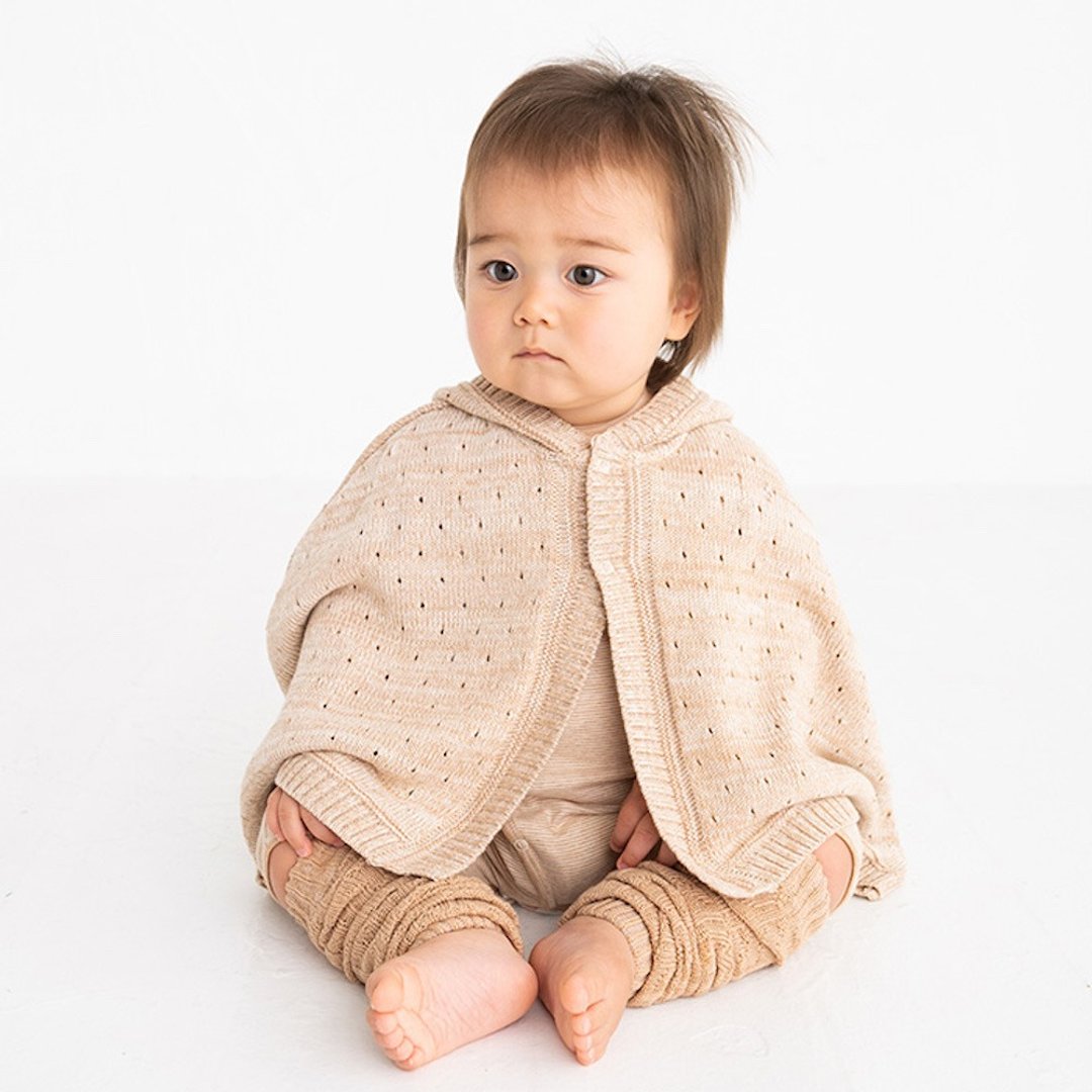 Y-1381 100%有机棉加厚低规格婴儿披风 天然棕适合身高50-80cm 日本制造 - 童装外套 - 棉 白色