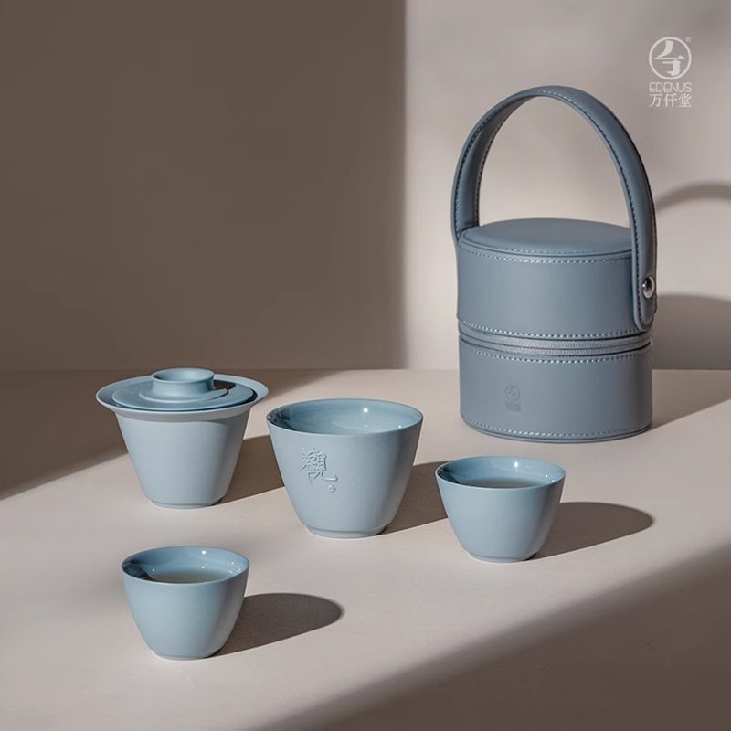 万仟堂快客杯便携式旅行茶具套装2024新款户外茶具套装便携观沧海 - 茶具/茶杯 - 陶 