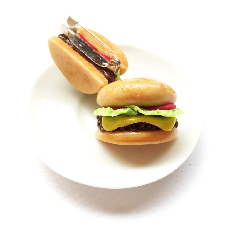 Hamburger Brooch - 胸针 - 粘土 橘色