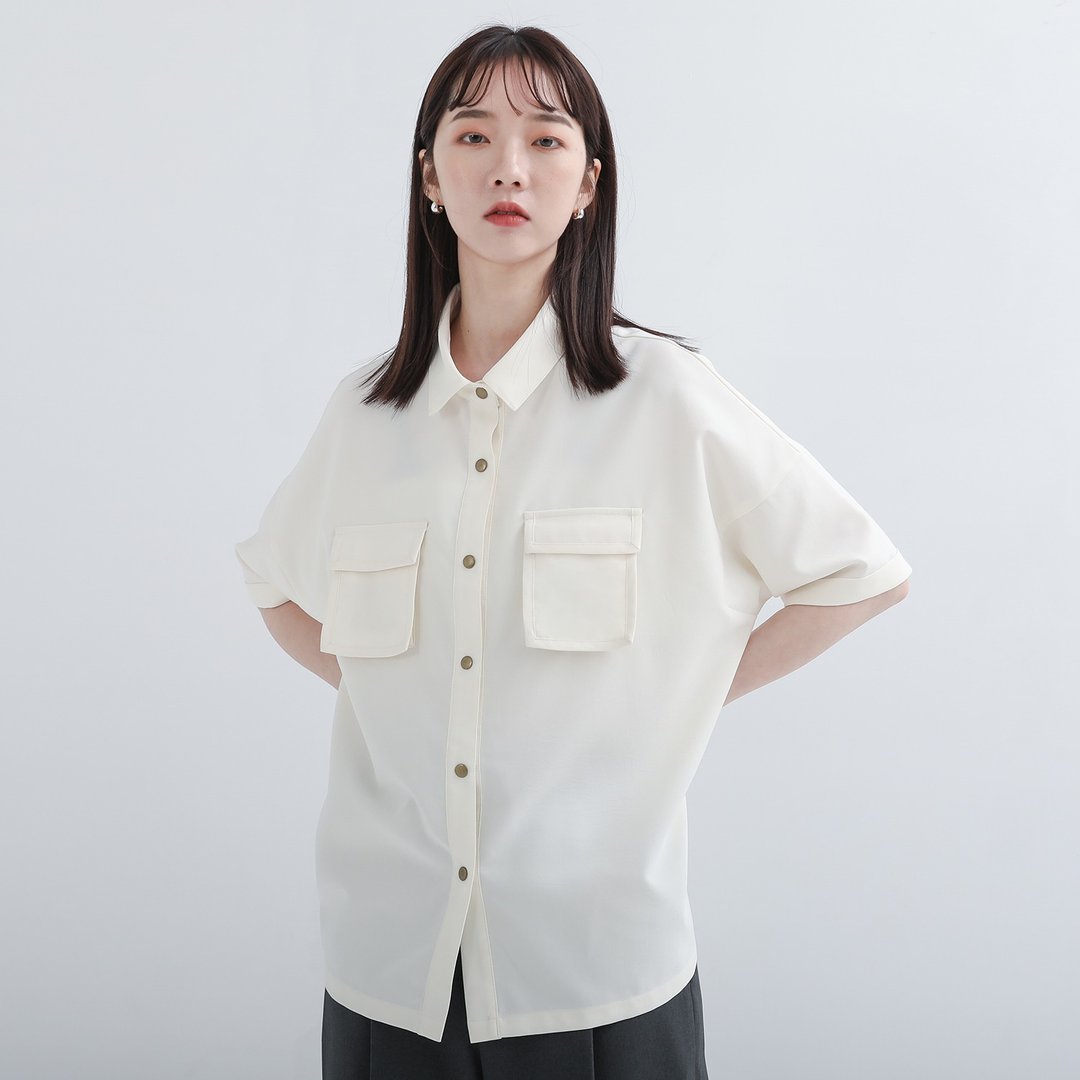 Langlang_琅琅大口袋衬衫_22SF002_白 - 女装衬衫 - 聚酯纤维 白色
