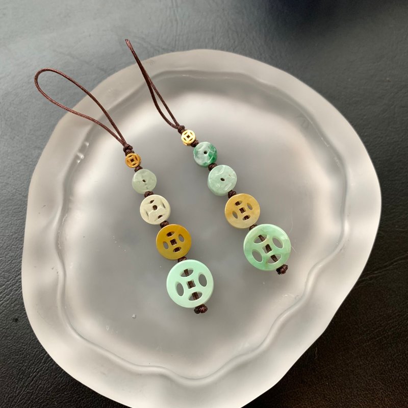 天然缅甸玉翡翠 手机吊饰 手机挂绳 玉钱 送礼 开运 招财 - 挂绳/吊绳 - 玉石 多色