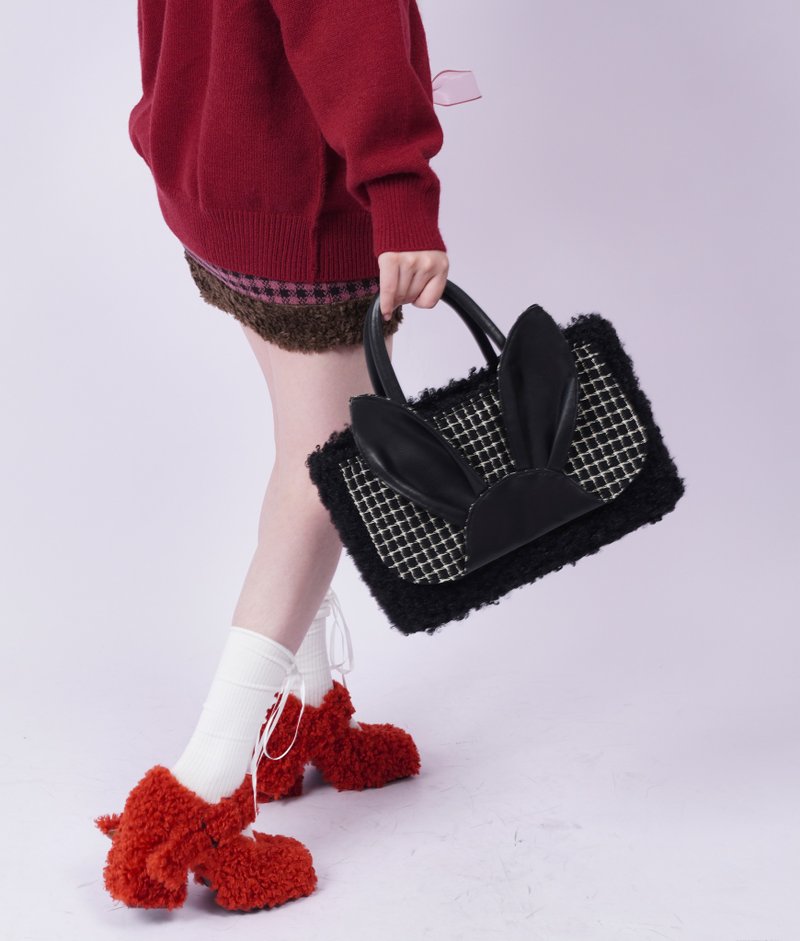 rebirth野生设定兔子包格子毛毛上课通勤大容量单肩斜挎托特包 - 手提包/手提袋 - 其他人造纤维 