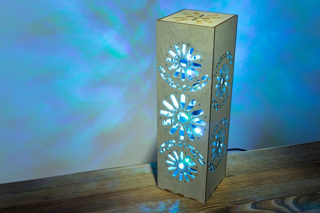 蓝色摩洛哥阿尔罕布拉灯 | 赛博庞克风格 RGB LED 桌灯 | 手工制作夜灯 - 灯具/灯饰 - 木头 灰色