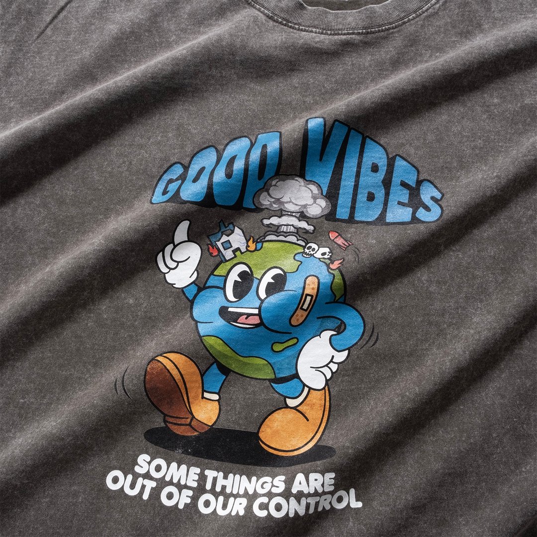 【GOOD DAY】Good Vibes 复古图案 Tee - 黑色//紫色 (ZT1628) - 男装上衣/T 恤 - 棉 黑色
