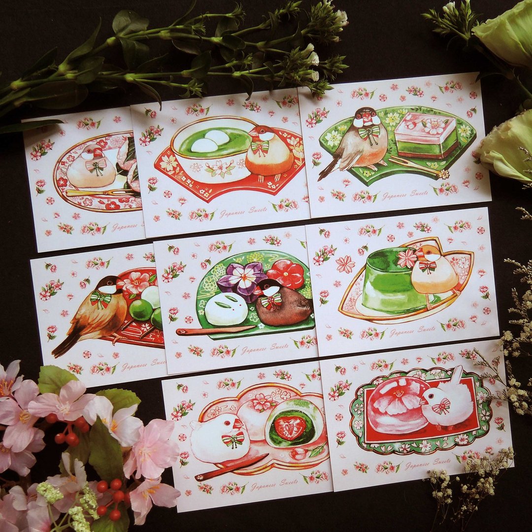 和风点心明信片套组 - 卡片/明信片 - 纸 粉红色