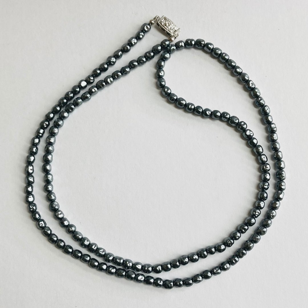 玻璃巴洛克长款项链／约 6mm、约 90cm／枪铁黑／made in japan - 项链 - 玻璃 黑色