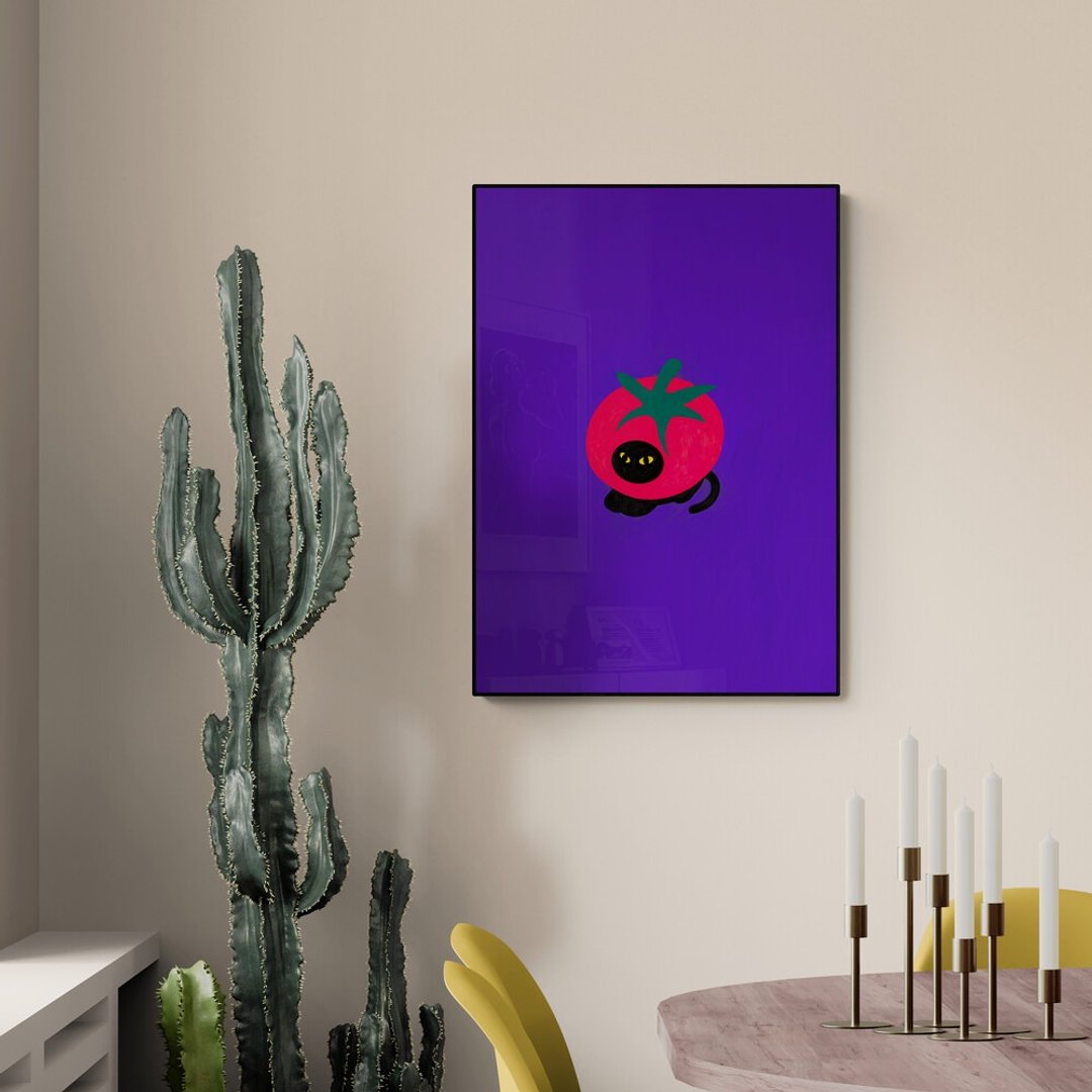 【独家授权－插画挂件】Erdy | 番茄里的黑猫(紫色) - 海报/装饰画/版画 - 纸 