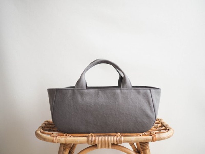 Made-to-order round tote with lid Yokonaga Elephant Skin - 手提包/手提袋 - 棉．麻 灰色