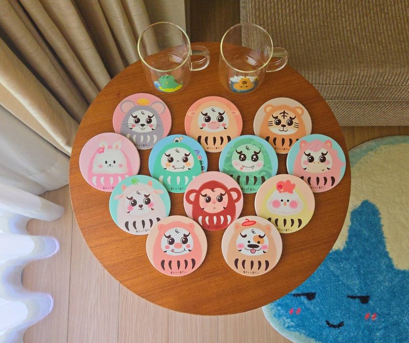 十二生肖福神  陶瓷杯垫 吸水防滑杯垫 - 杯垫 - 陶 