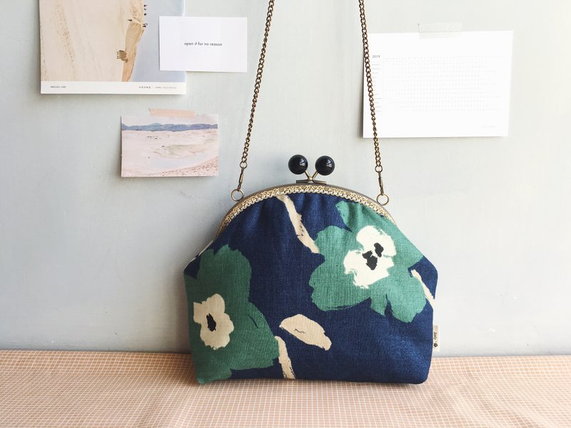 -蓝色箴言-3 way口金包 侧背包 手拿包 手提包 日本布 定制化 - 侧背包/斜挎包 - 棉．麻 蓝色