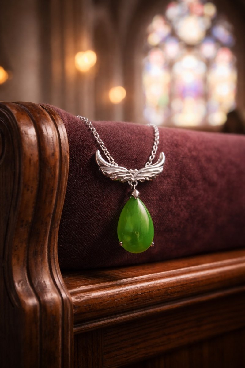 天使之翼 玉 坠子天然碧玉 A货 925 纯银 情人节  生日 礼物 - 项链 - 玉石 绿色