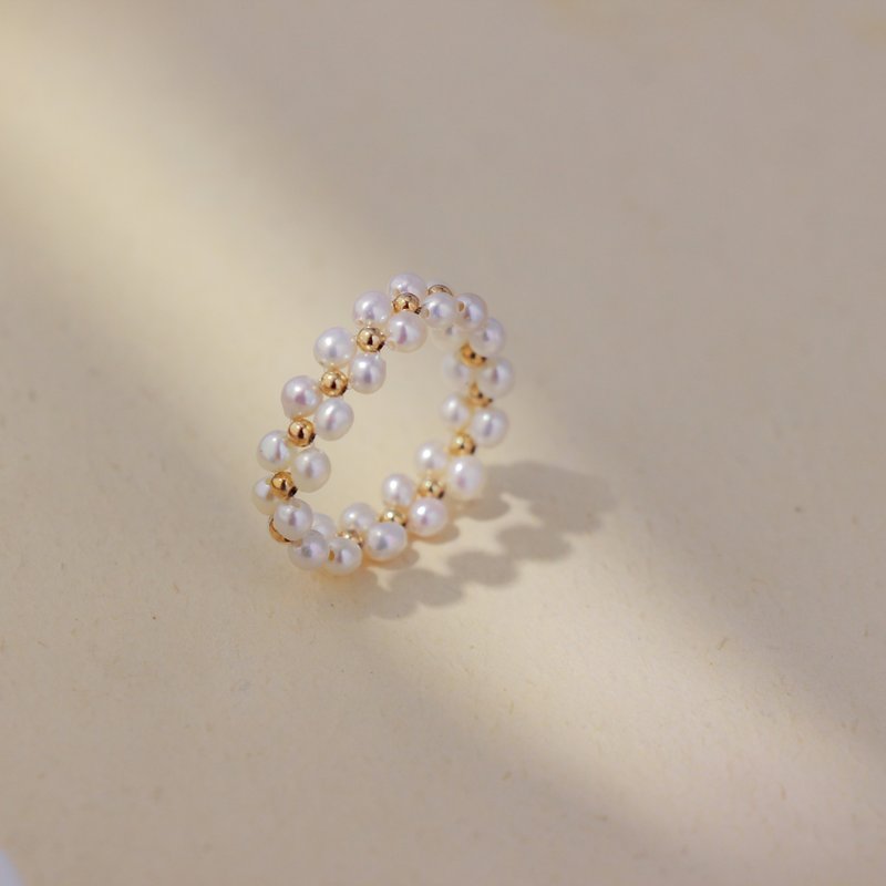 14kgf 双排编织淡水珍珠戒指 - 戒指 - 珍珠 白色