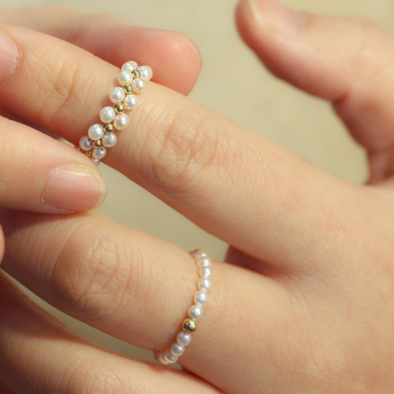 14kgf 双排编织淡水珍珠戒指 - 戒指 - 珍珠 白色