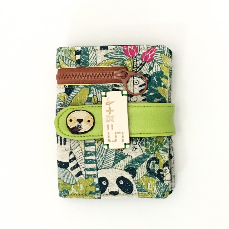 *丛林躲猫猫树懒 布短夹* - 皮夹/钱包 - 棉．麻 绿色