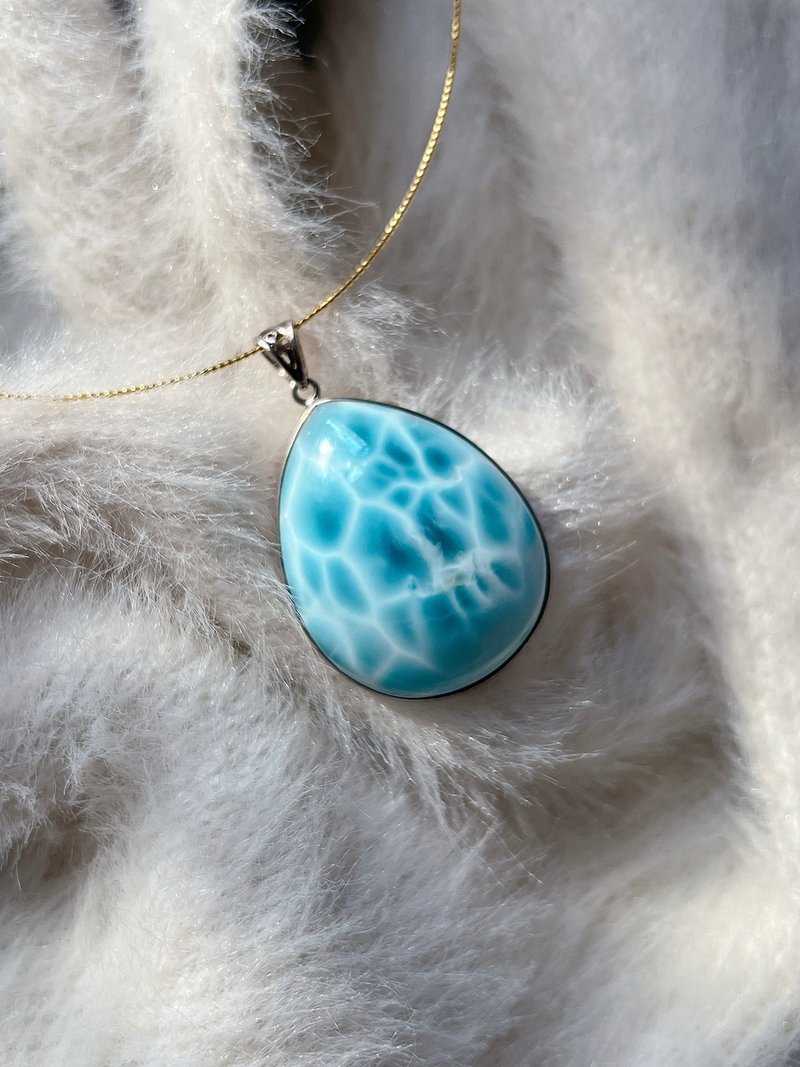 亚特兰蒂斯之石—海纹石 拉利玛石 Larimar 大水滴吊坠 - 项链 - 水晶 蓝色