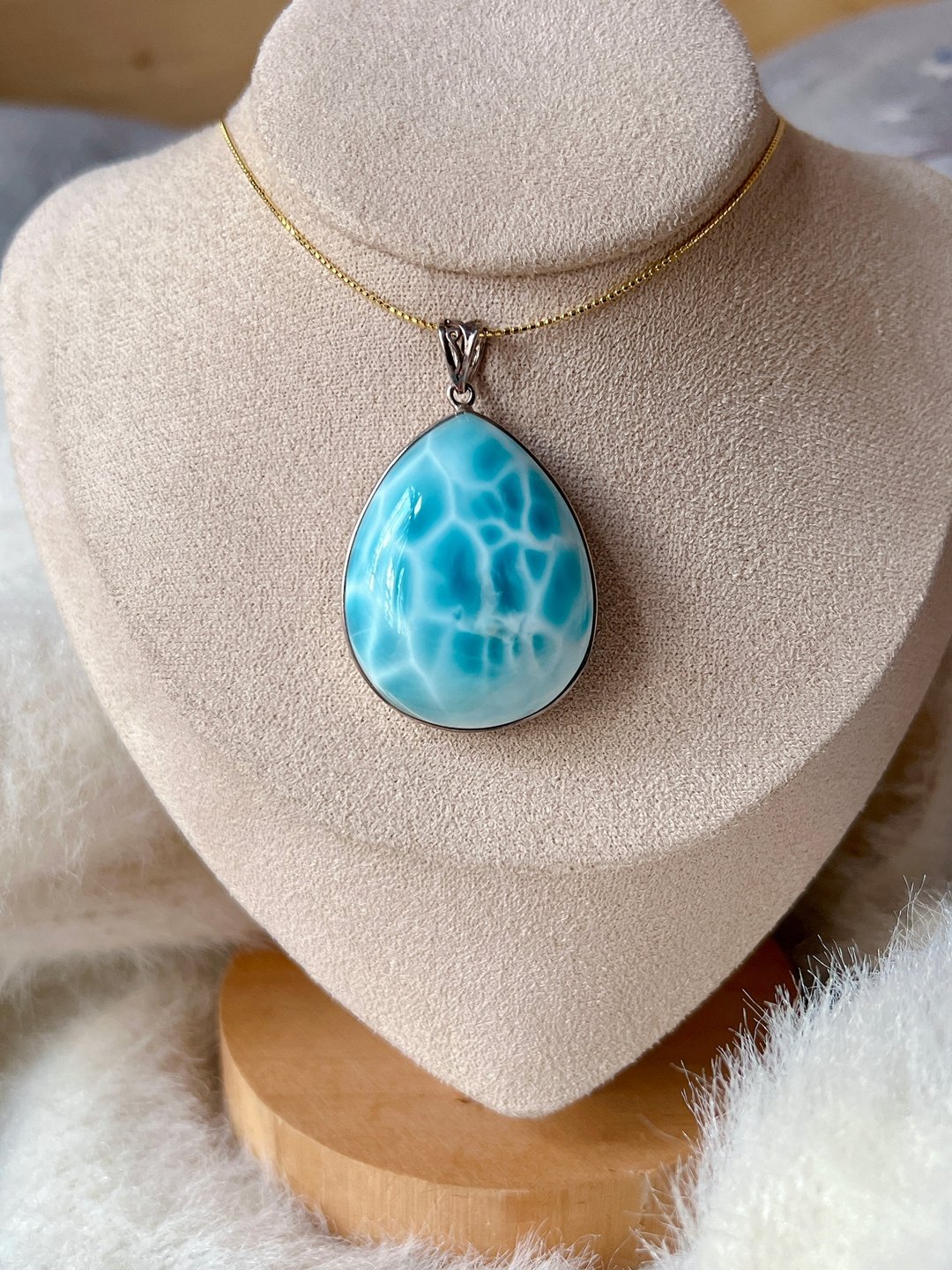 亚特兰蒂斯之石—海纹石 拉利玛石 Larimar 大水滴吊坠 - 项链 - 水晶 蓝色